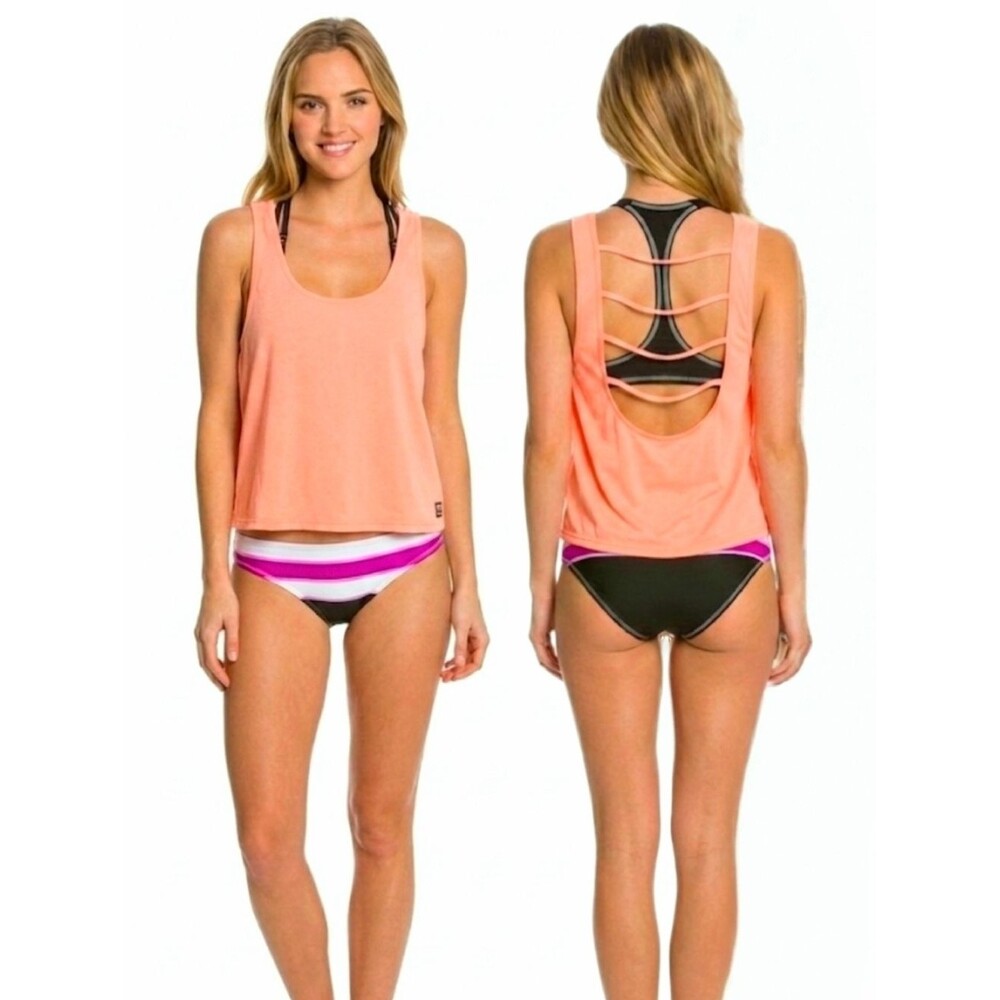 TYR Santomi Offwall Tank Swim Coverup Strappy Open Back Coral Women's S (4/6)